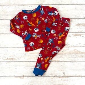 Boys 4T Red Sports Themed Pajama Set Long Sleeves Football Basketball Size 4